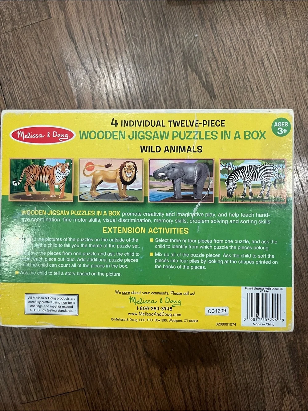 Melissa & Doug Wooden Jigsaw Puzzles - Wild Animals - Yellow/Green